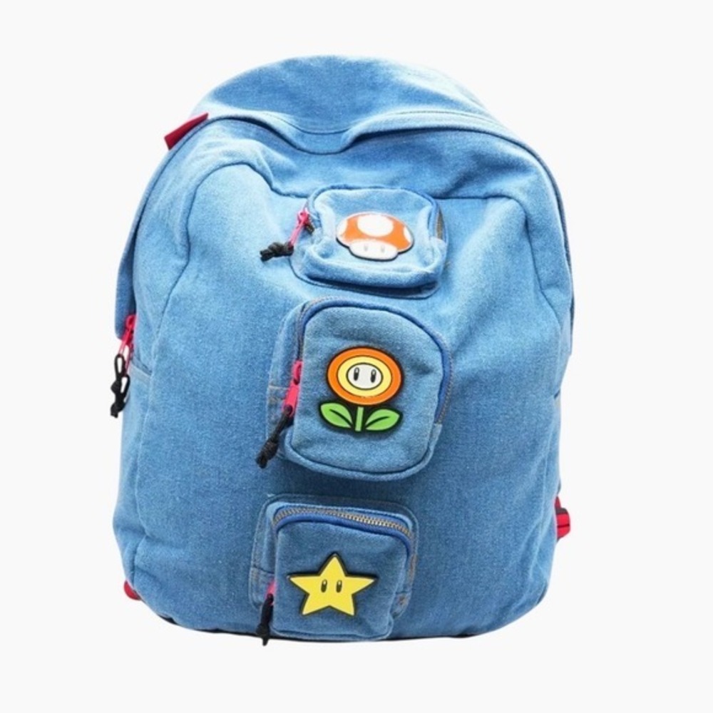 Bioworld Nintendo Backpack Unisex 18" Blue Excellent‎ Denim Super Mario Patches